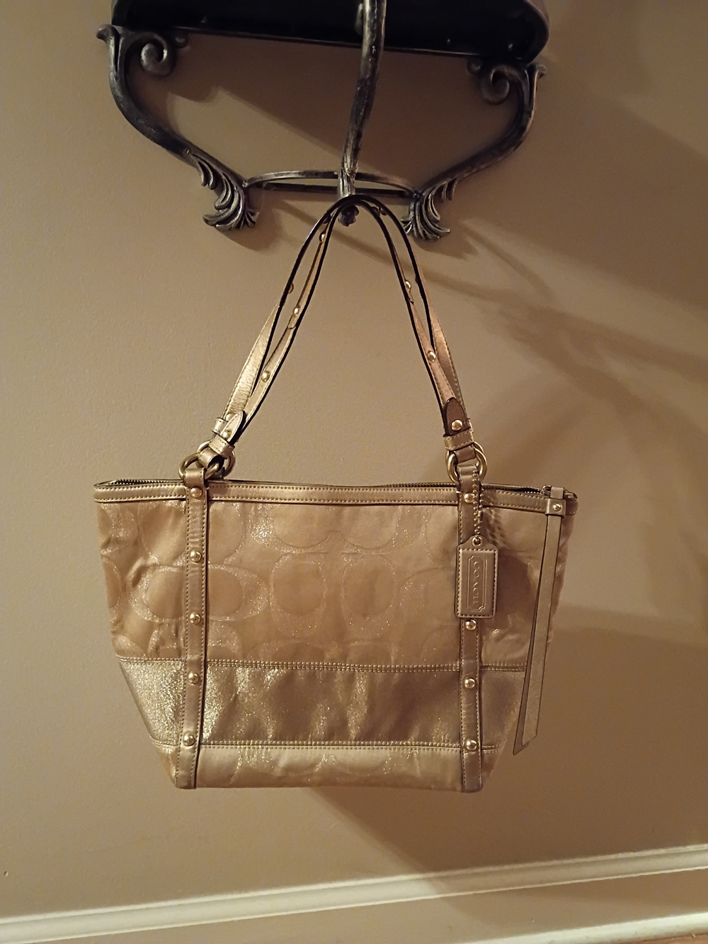 sparkly gold studded sparkly logo coach tote bag y2k - Picture 2 of 16